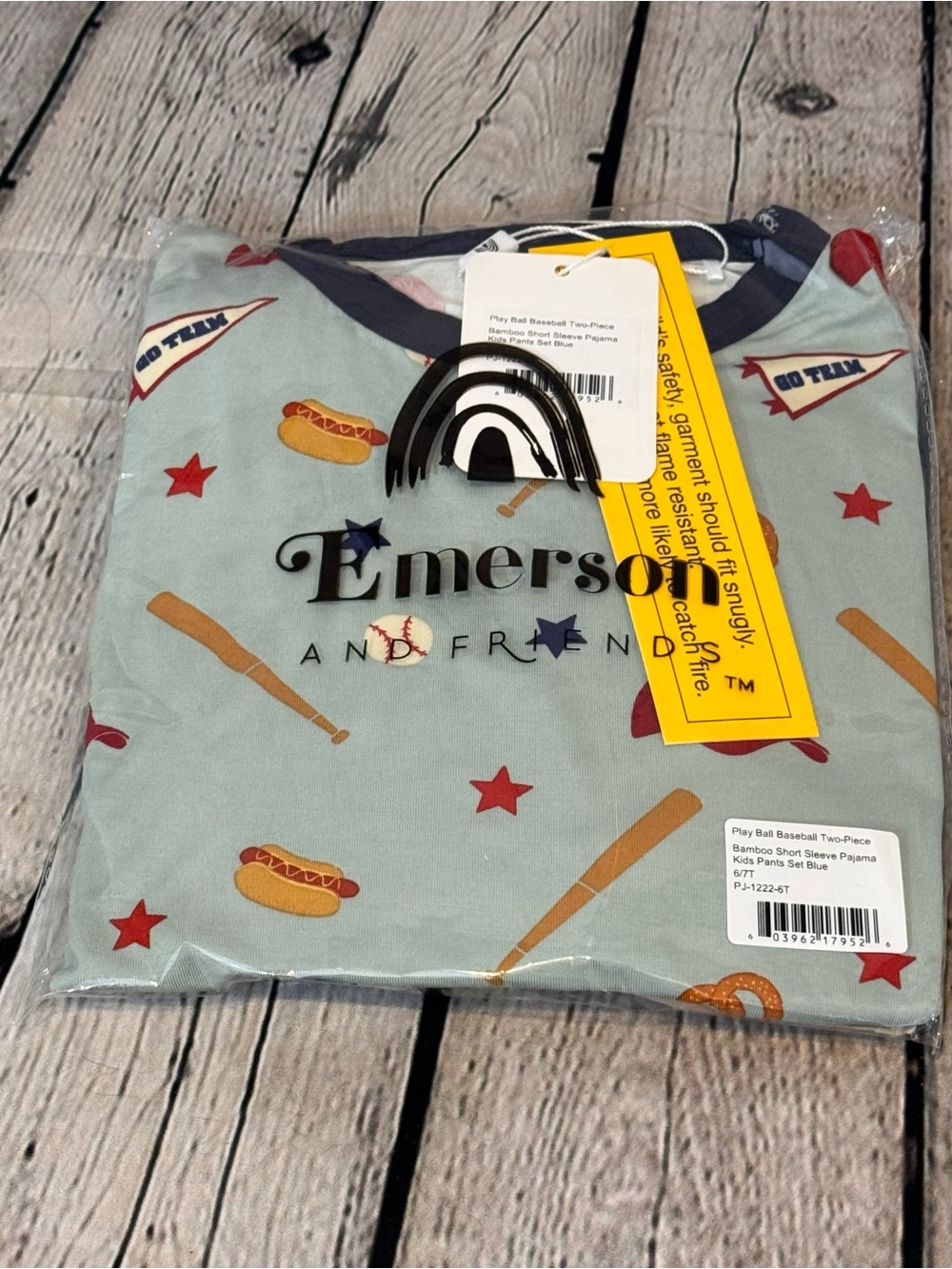 Emerson & Friends Baseball Pattern Bamboo Pajama Short Sleeve Set